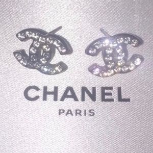CHANEL AUTHENTIC MINI CRYSTAL CC STUDS EARRINGS